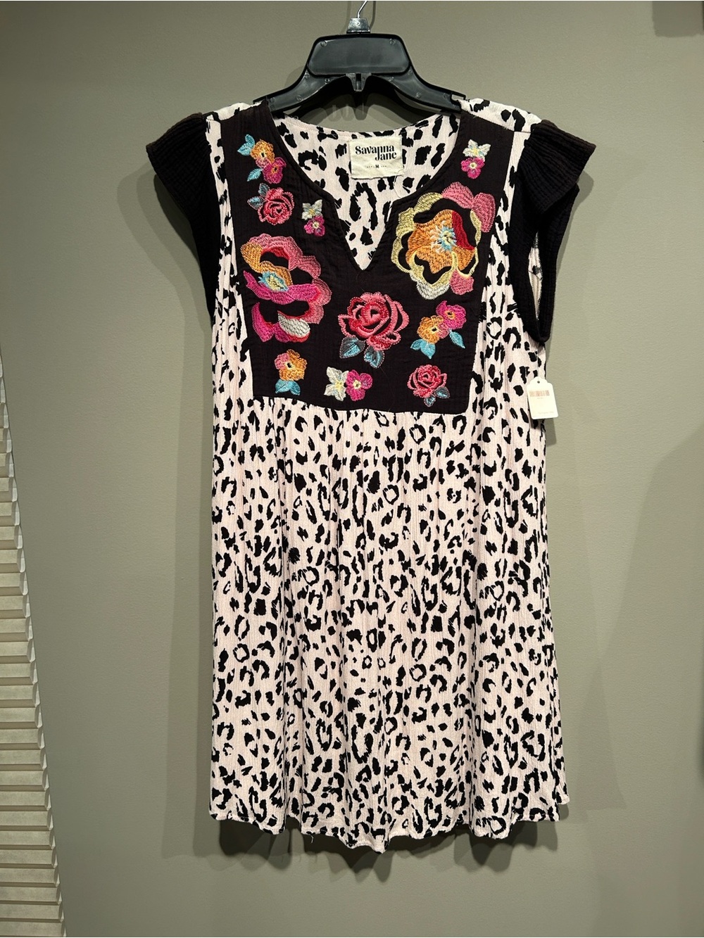 Savanna Jane Black & Pink Floral Embroidered Leopard Dress